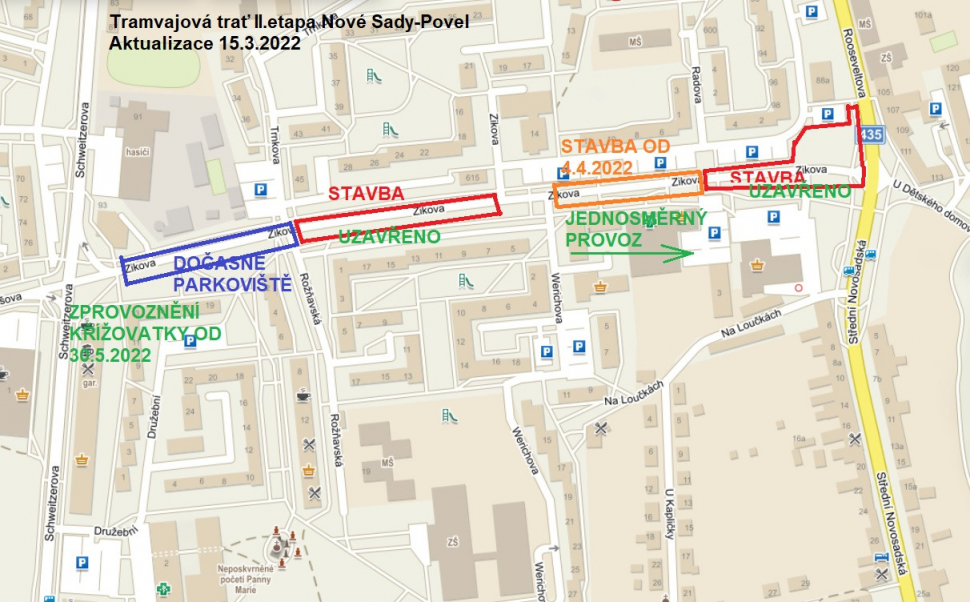 Stavba tramvajové trati pokračuje, změní se parkovací místa